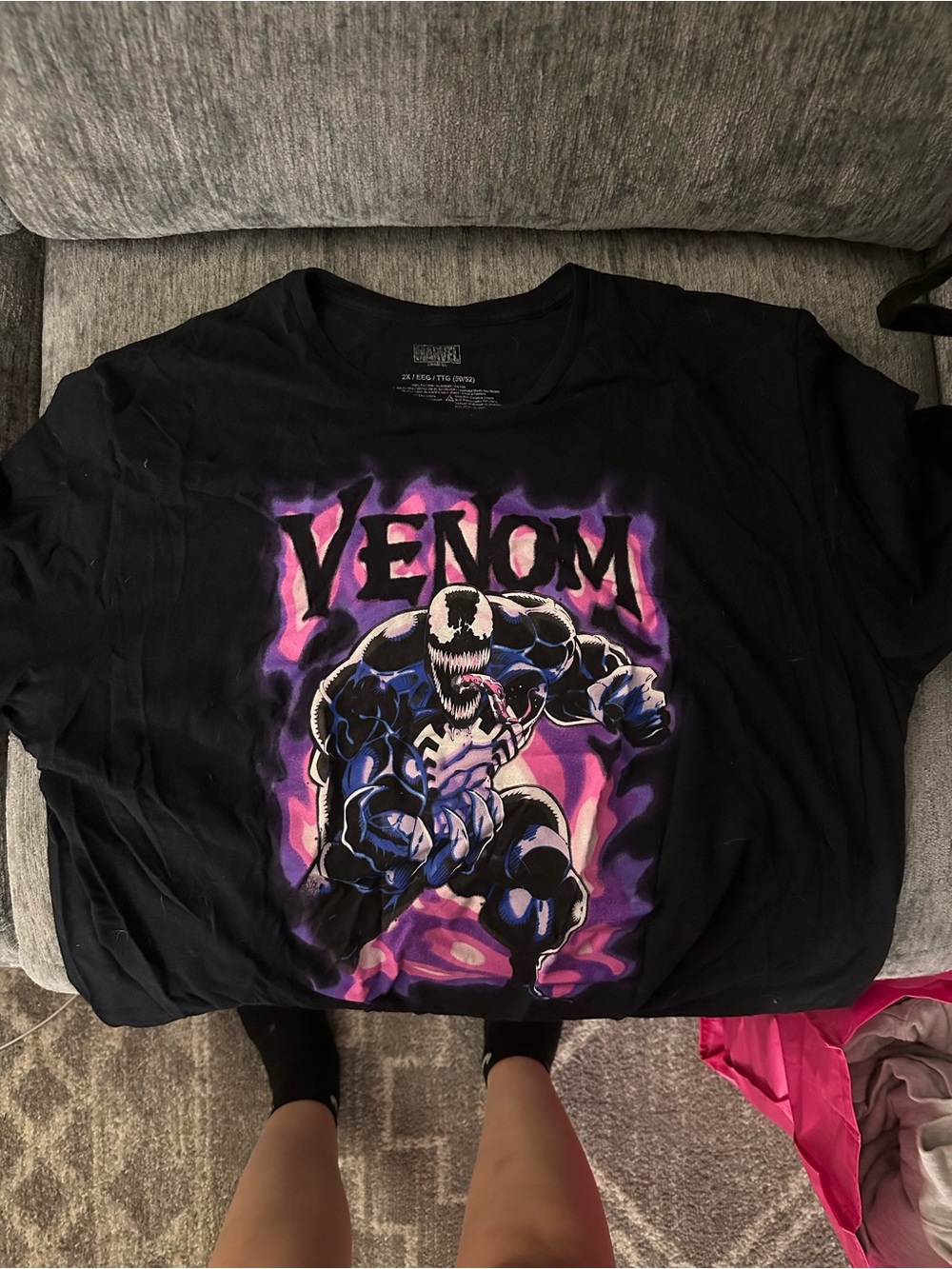 Marvel Venom Comic Art Tee - Black with Purple and Pink Accents